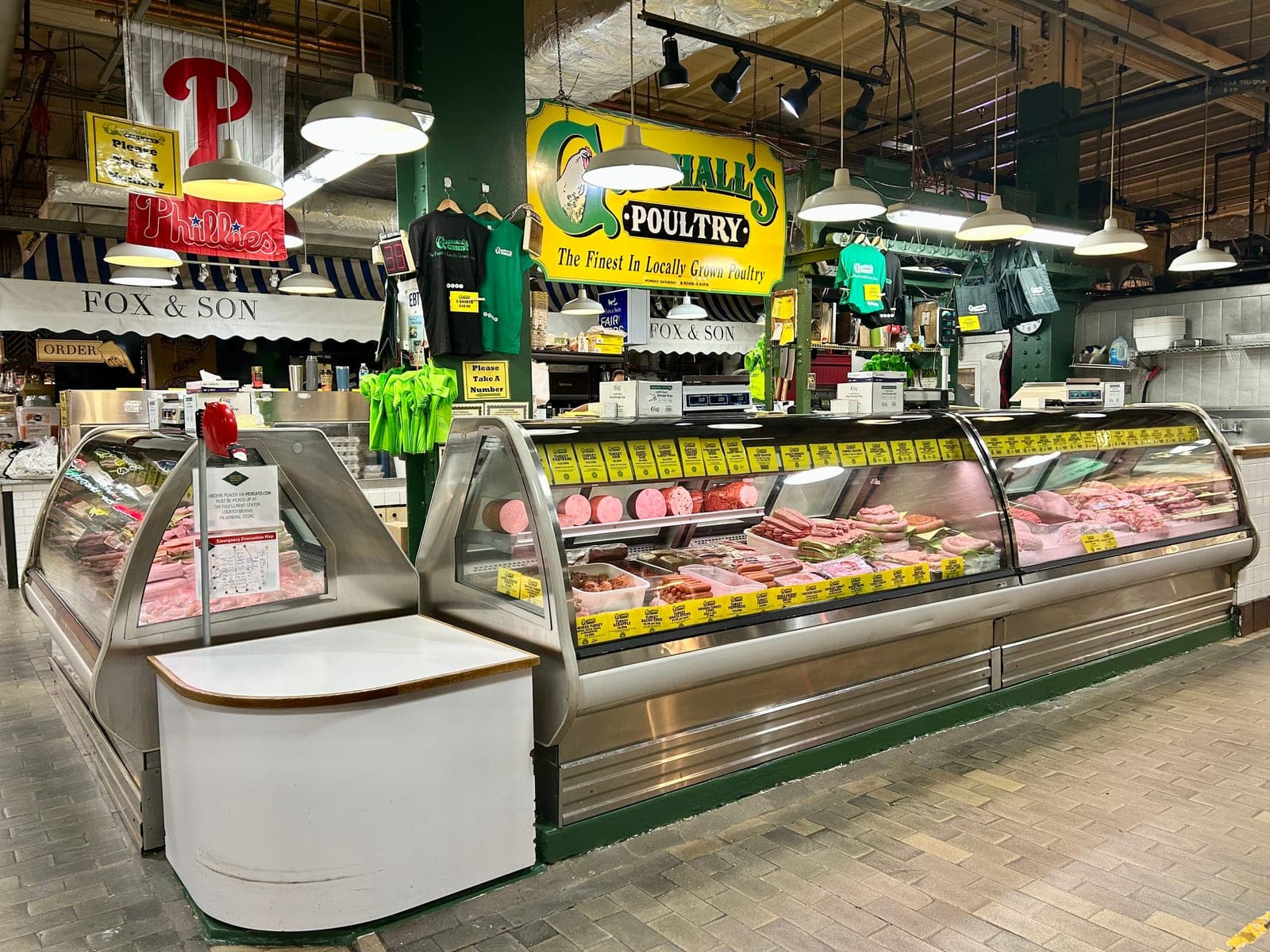The Godshall's Poultry counter and display cases at Reading Terminal Market